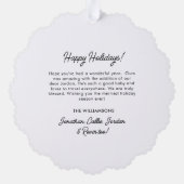 Baby's eerste kerstvakantie foto aangepaste tekst ornament kaart (Achterkant)