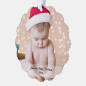 Baby's eerste kerstvakantie foto aangepaste tekst ornament kaart (Links)