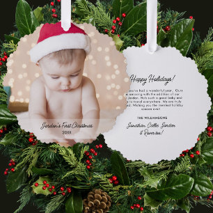 Baby's eerste kerstvakantie foto aangepaste tekst ornament kaart