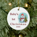 Baby's eerste kerstvakantie Snowman Ornament<br><div class="desc">Baby's eerste kerst sneeuwman kerstboom Ornament. Personaliseer met naam,  eerste en jaar.</div>