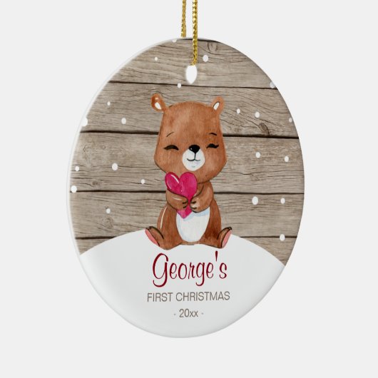 Baby's eerste kerstversiering | beer waterverf keramisch ornament (Rechts)