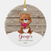 Baby's eerste kerstversiering | beer waterverf keramisch ornament (Achterkant)