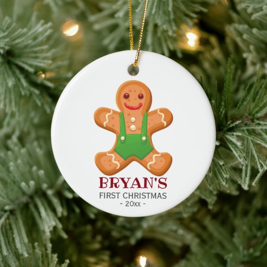 Baby's eerste kerstversiering Gingerbrood jongen Keramisch Ornament (Boom)