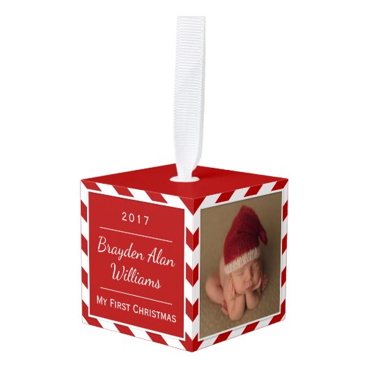 Baby's eerste kerstversiering | Kies uw kleur Kubus Ornament (Voorkant hoekig)