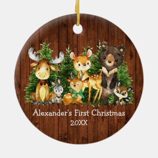 Baby's eerste kerstvietjes Der Green Bow Keramisch Ornament (Achterkant)