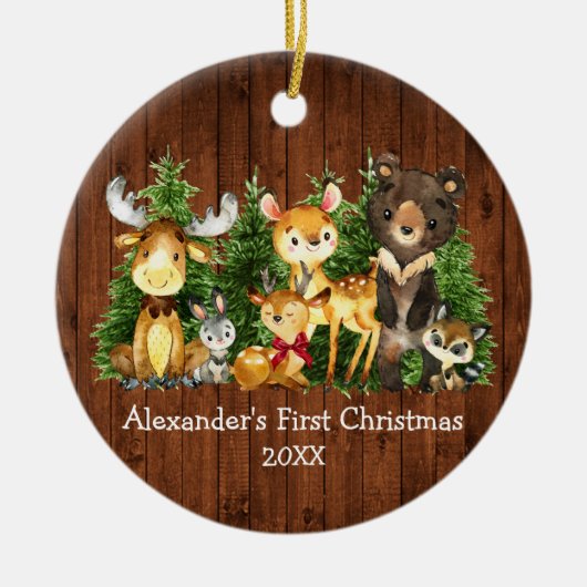 Baby's eerste kerstvietjes Der Red Bow Keramisch Ornament (Voorkant)