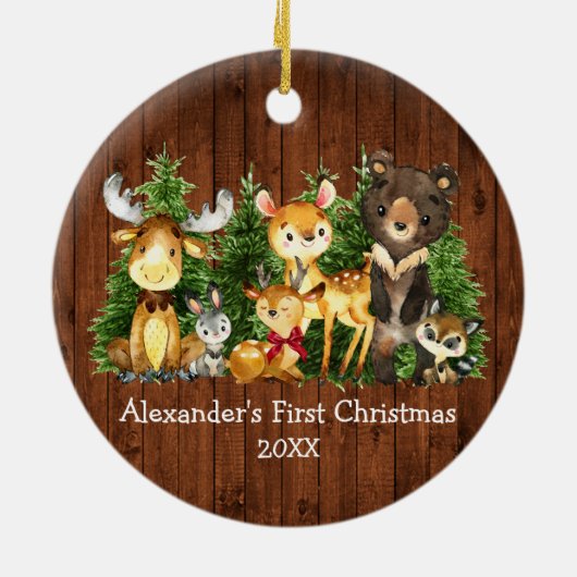 Baby's eerste kerstvietjes Der Red Bow Keramisch Ornament (Achterkant)