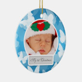 Baby's eerste kerstvlinder blauw keramisch ornament (Rechts)