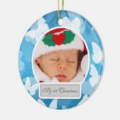 Baby's eerste kerstvlinder blauw keramisch ornament (Links)