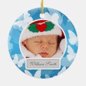 Baby's eerste kerstvlinder blauw keramisch ornament (Achterkant)