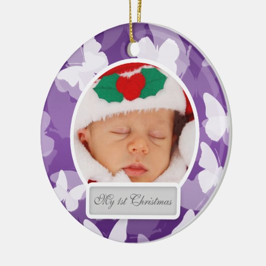 Baby's eerste kerstvlinder Paars Keramisch Ornament (Links)