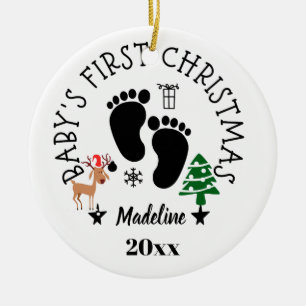 Baby's eerste kerstvoetafdruk rendierboom keramisch ornament
