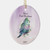 Baby's eerste Kerstvogel gepersonaliseerd Keramisch Ornament (Rechts)
