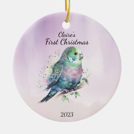 Baby's eerste Kerstvogel gepersonaliseerd Keramisch Ornament (Voorkant)
