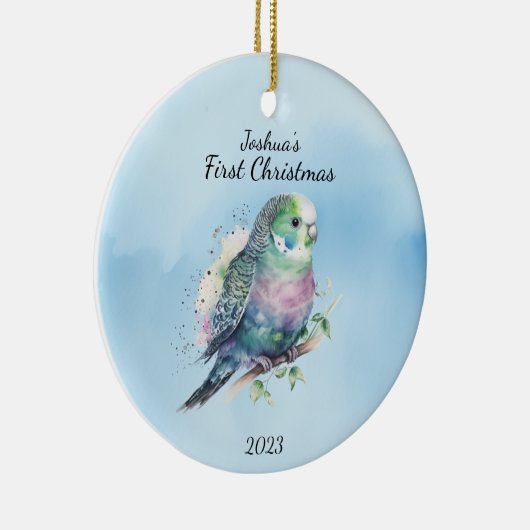 Baby's eerste Kerstvogel gepersonaliseerd Keramisch Ornament (Rechts)