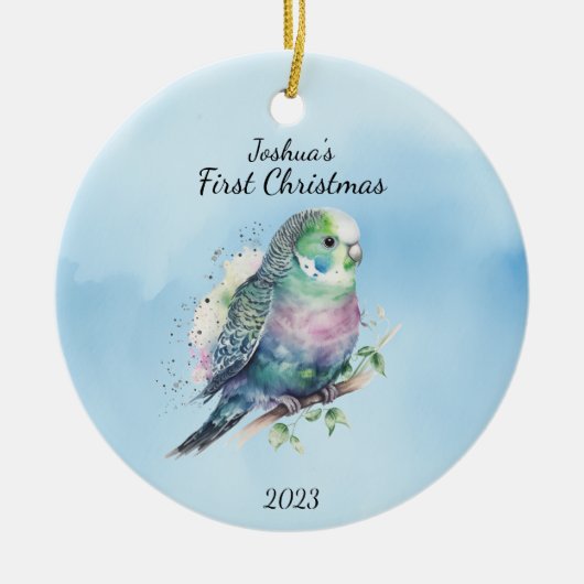 Baby's eerste Kerstvogel gepersonaliseerd Keramisch Ornament (Voorkant)