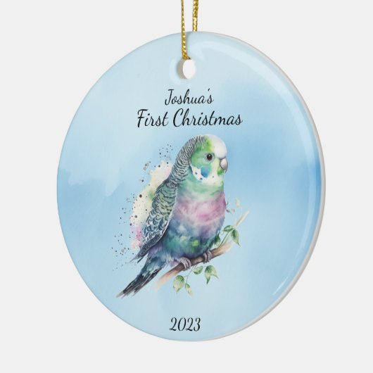Baby's eerste Kerstvogel gepersonaliseerd Keramisch Ornament (Links)