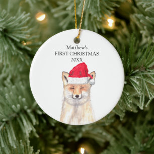 Baby's eerste kerstvos Waterverf Forest Boy Keramisch Ornament