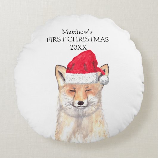 Baby's eerste kerstvos Waterverf Forest Boy Rond Kussen (Voorkant)