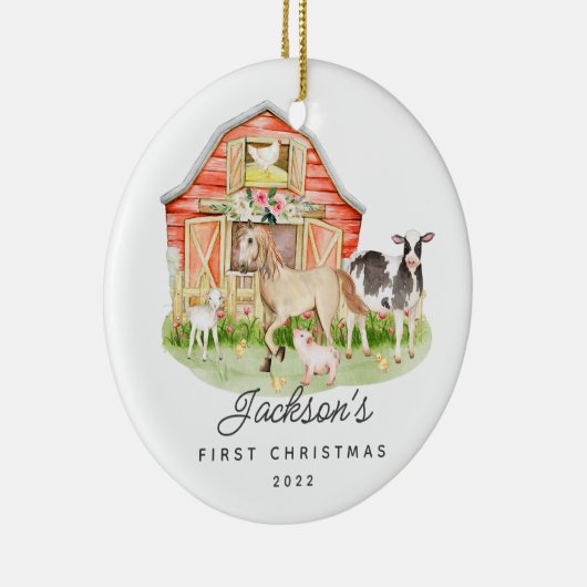 Baby's eerste kerstvrienden Boerderij Keramisch Ornament (Rechts)