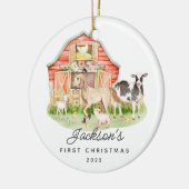 Baby's eerste kerstvrienden Boerderij Keramisch Ornament (Links)
