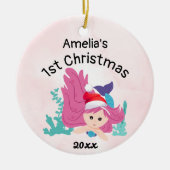 baby's eerste kerstzeemeermin 2023 Pink Custom Keramisch Ornament (Voorkant)