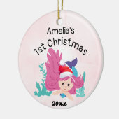 baby's eerste kerstzeemeermin 2023 Pink Custom Keramisch Ornament (Links)