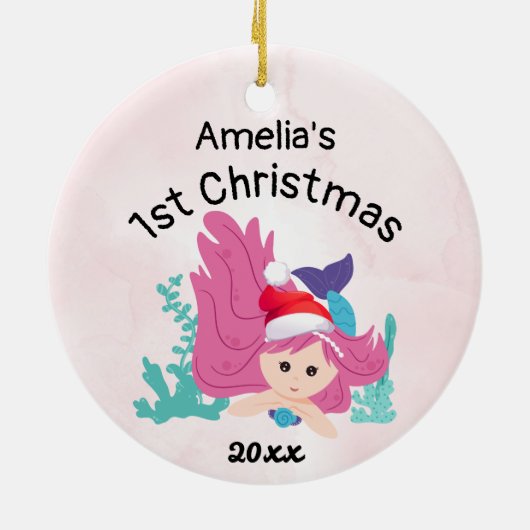 baby's eerste kerstzeemeermin 2023 Pink Custom Keramisch Ornament (Achterkant)