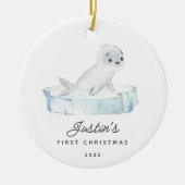 Baby's Eerste Kerstzegel Keramisch Ornament (Voorkant)
