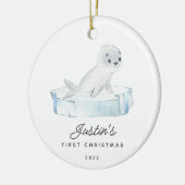 Baby's Eerste Kerstzegel Keramisch Ornament (Links)