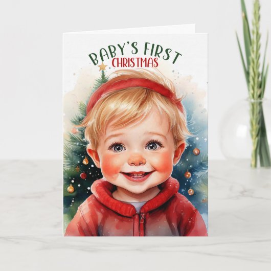 Baby's eerste kerstzoete blonde jongen feestdagen kaart (Voorkant)