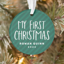 Baby's eerste leuke, groene kerstfoto met streep ornament