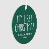 Baby's eerste leuke, groene kerstfoto met streep ornament (voorkant)