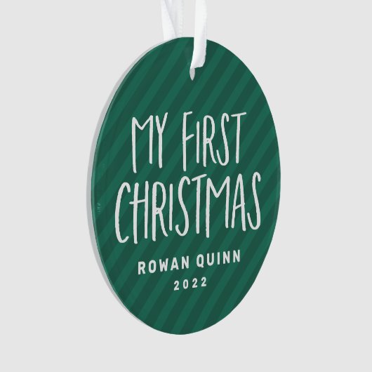 Baby's eerste leuke, groene kerstfoto met streep ornament (voorkant)