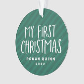 Baby's eerste leuke, groene kerstfoto met streep ornament (voorkant)