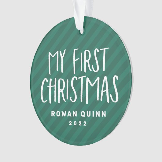 Baby's eerste leuke, groene kerstfoto met streep ornament (voorkant)