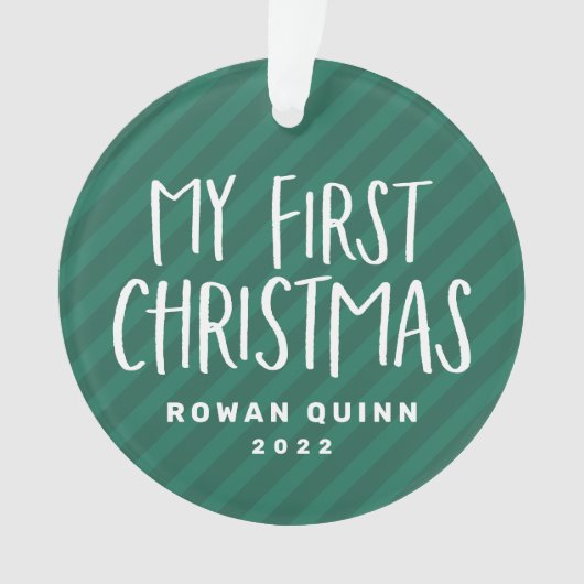 Baby's eerste leuke, groene kerstfoto met streep ornament (voorkant)