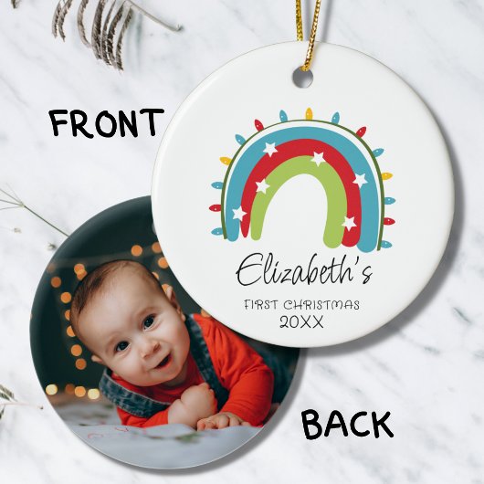 Baby's eerste leuke regenboog kerstverlichting keramisch ornament