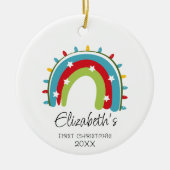 Baby's eerste leuke regenboog kerstverlichting keramisch ornament (Voorkant)