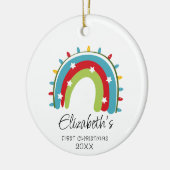 Baby's eerste leuke regenboog kerstverlichting keramisch ornament (Links)
