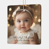 Baby's eerste minimalistische kerstscript 2 foto keramisch ornament (Links)