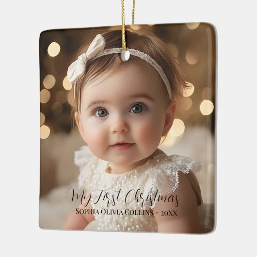 Baby's eerste minimalistische kerstscript 2 foto keramisch ornament (Links)