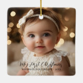 Baby's eerste minimalistische kerstscript 2 foto keramisch ornament (Achterkant)