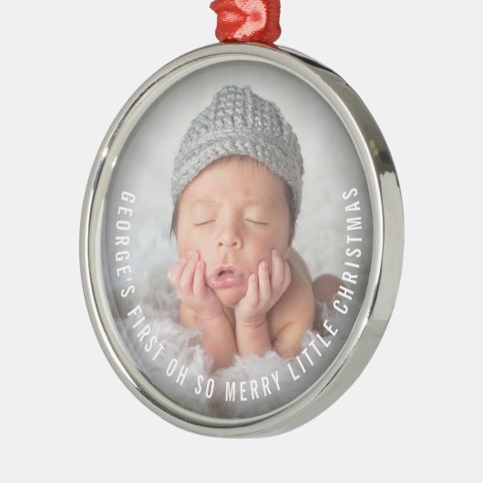 Baby's eerste O zo vrolijk kerstfoto Metalen Ornament (Links)