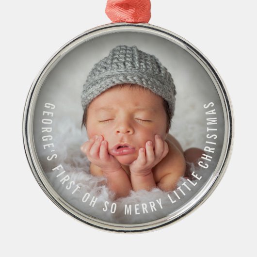 Baby's eerste O zo vrolijk kerstfoto Metalen Ornament (Voorkant)