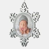 Baby's eerste O zo vrolijk kerstfoto Tin Sneeuwvlok Ornament (Rechts)