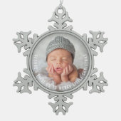 Baby's eerste O zo vrolijk kerstfoto Tin Sneeuwvlok Ornament (Voorkant)
