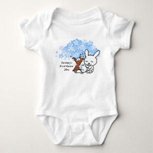 Baby's eerste paasblauwe kersenbloesem romper