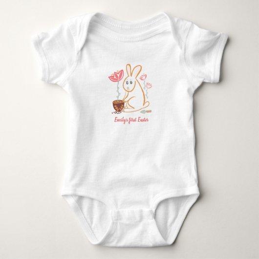 Baby's eerste paashaas tuin handgetekend ontwerp romper (Voorkant)