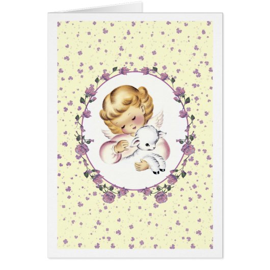 Baby's eerste Pasen.  Engel met Lam Kaart (Voorkant)